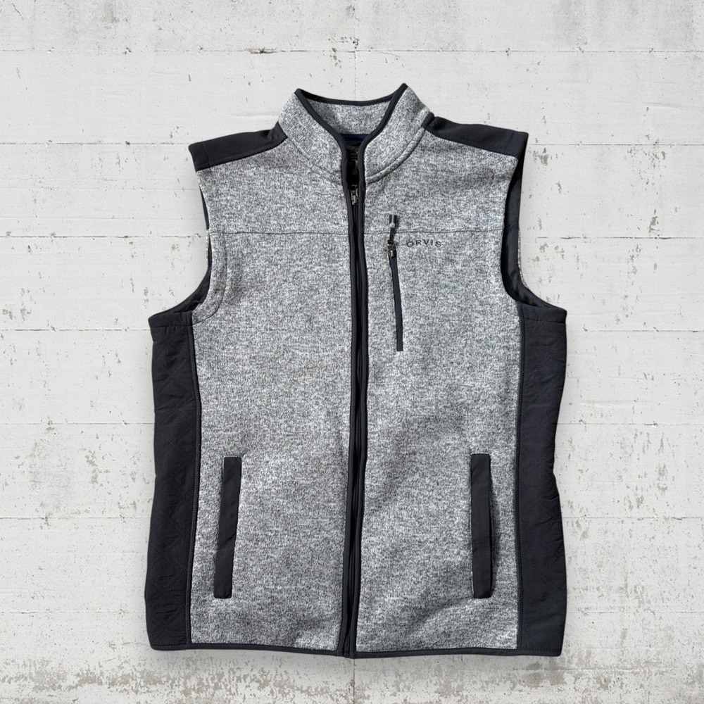 Orvis Vest Mens Size L Gray Sweater‎ Fleece Full Zip Outdoor Pockets